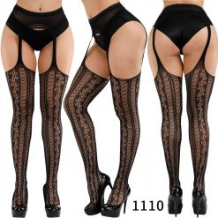 Meia Calça de Nylon com Cinta Liga Virilha Aberta Sexy Lingerie Vestuário