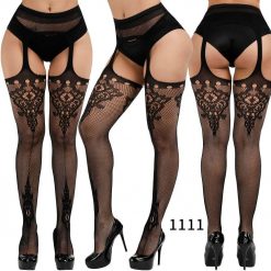 Meia Calça de Nylon com Cinta Liga Virilha Aberta Sexy Lingerie Vestuário