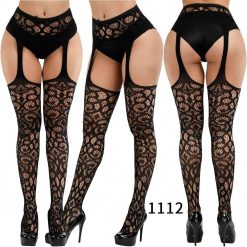 Meia Calça de Nylon com Cinta Liga Virilha Aberta Sexy Lingerie Vestuário