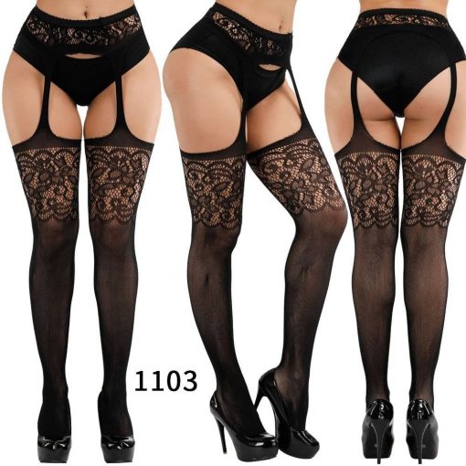 Meia Calça de Nylon com Cinta Liga Virilha Aberta Sexy Lingerie Vestuário