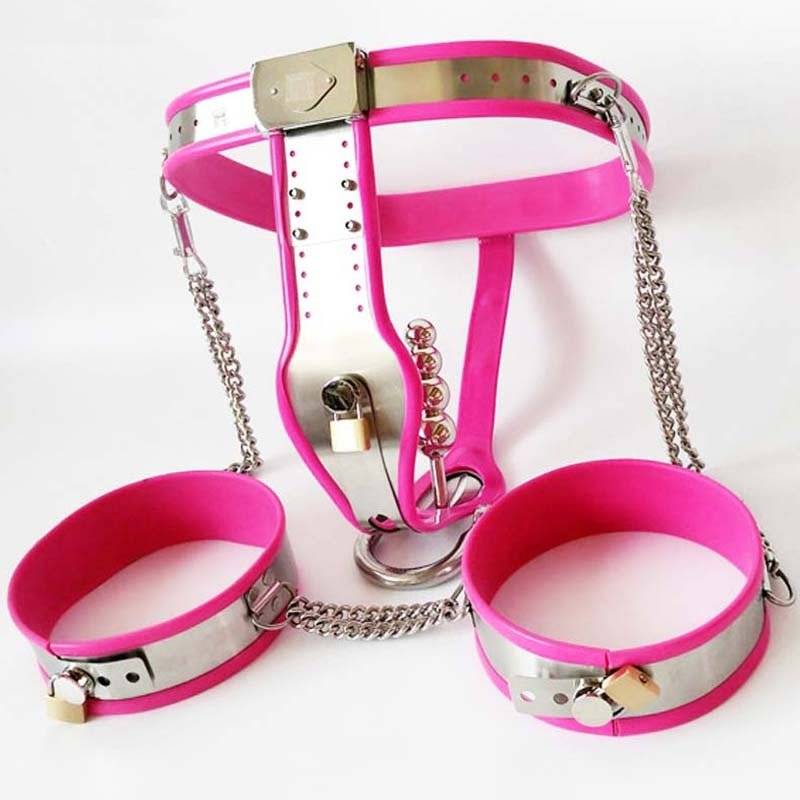 Feminino cinto de castidade calças bloqueio coxa anel aço inoxidável metal castidade dispositivo conjunto adulto sexo brinquedos para a mulher bdsm bondage Cintos de Castidade 