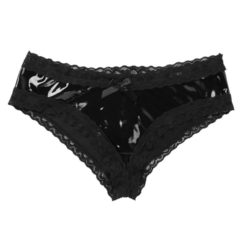 Calcinha feminina sensual, lingerie feminina, aparência molhada, couro de patente, virilha aberta, mini cuecas traseiras roupa íntima para senhoras