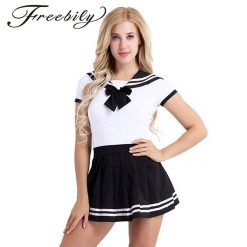 Feminino sexy cosplay lingerie estudante uniforme snappies virilha romper com mini saia anime role play traje terno Vestuário