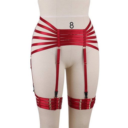 Red Garters Belt Body Harness BDSM Bondage Stockings Suspenders belt Elastic adjust Strap Lingerie Goth Fetish dance wear Vestuário