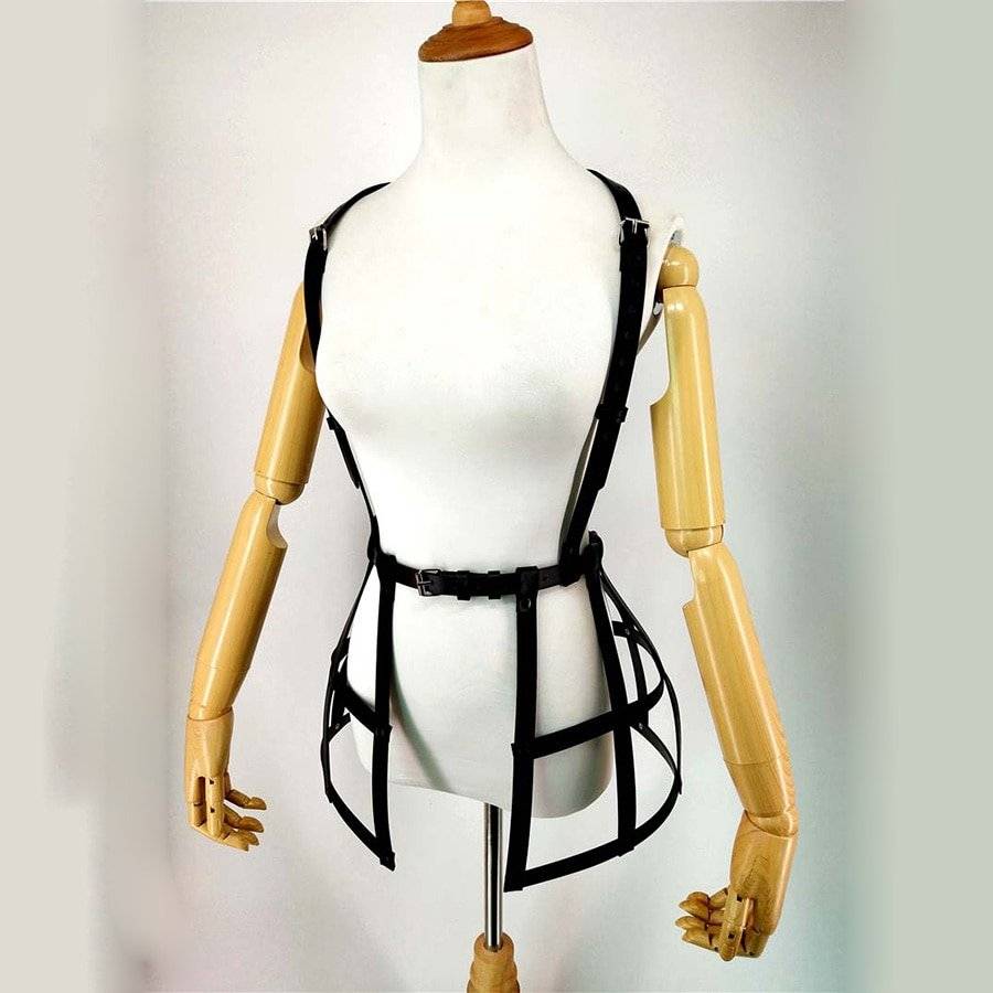 Uyee gótico feminino couro do plutônio arnês preto vestido cintura ajustável punk corpo bondage cinto gaiola saia fetish suspensórios LD-008