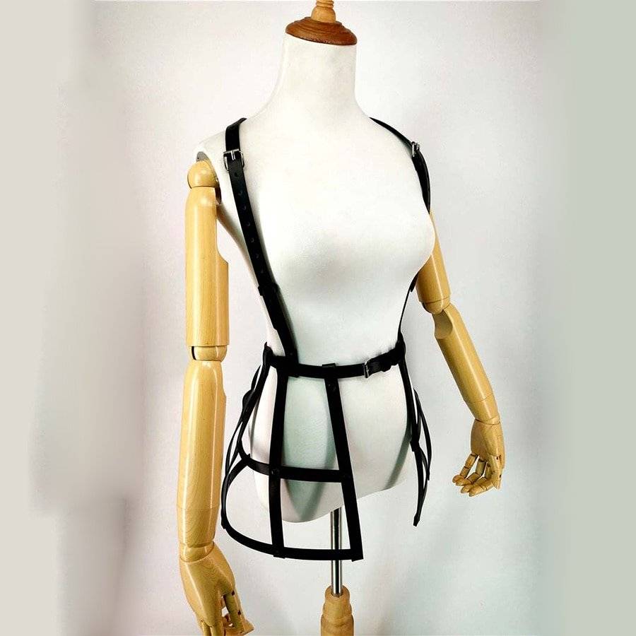 Uyee gótico feminino couro do plutônio arnês preto vestido cintura ajustável punk corpo bondage cinto gaiola saia fetish suspensórios LD-008