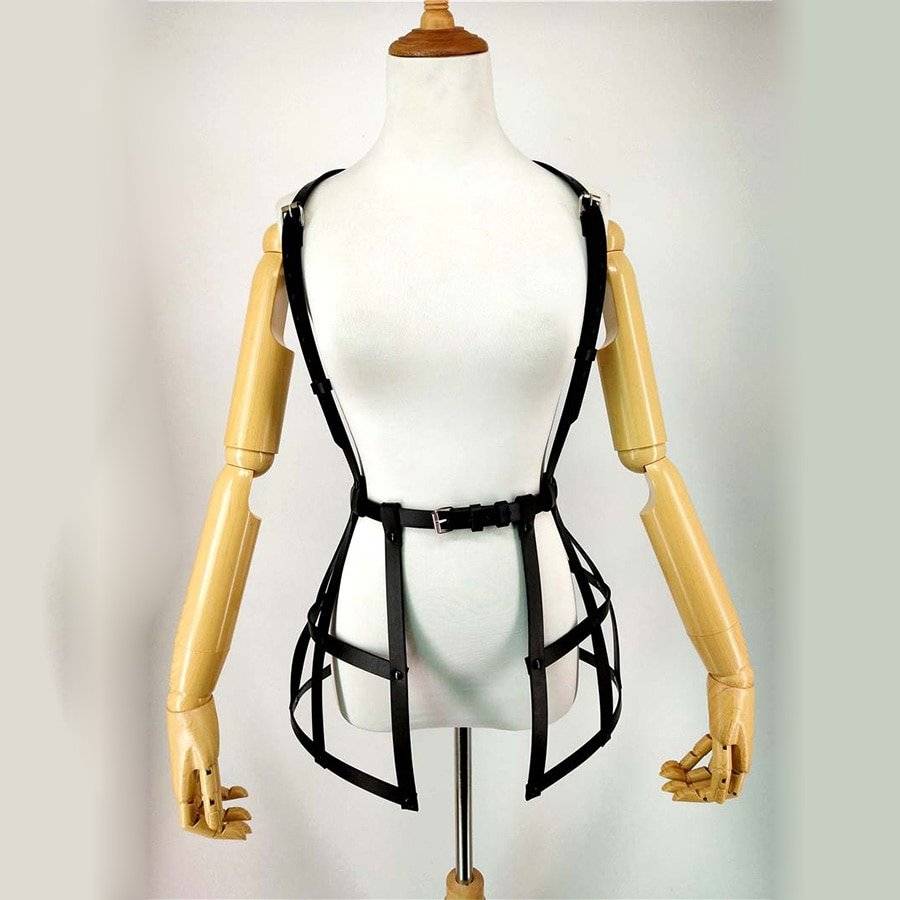 Uyee gótico feminino couro do plutônio arnês preto vestido cintura ajustável punk corpo bondage cinto gaiola saia fetish suspensórios LD-008