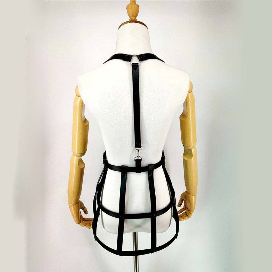 Uyee gótico feminino couro do plutônio arnês preto vestido cintura ajustável punk corpo bondage cinto gaiola saia fetish suspensórios LD-008