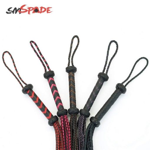 Chibata Flogger SM Spade 60 cm Trançado Caudas de Couro Feito à Mão BDSM