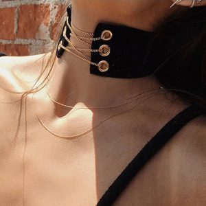 Gargantilha de Couro e Veludo Colar Choker Sexy KMVEXO Chains Vestuário