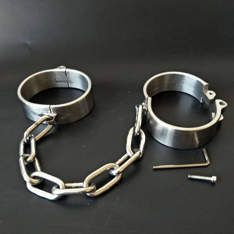 Algemas de aço inoxidável pesados, algemas de tornozelo com tampa, bondage bdsm, algemas de mão, jogos adultos, brinquedos sexuais para mulheres e homens