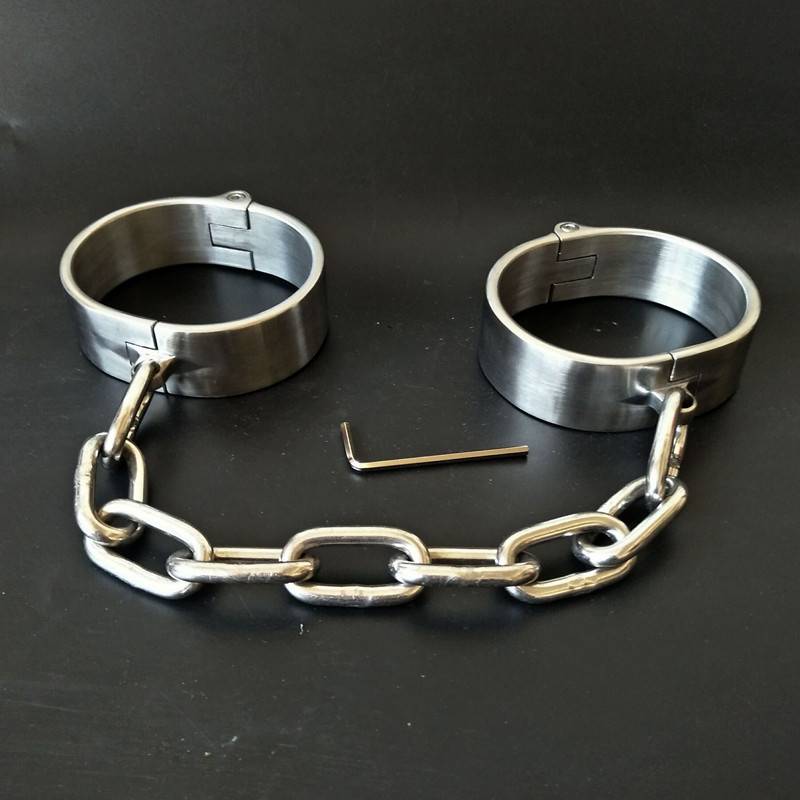 Algemas de aço inoxidável pesados, algemas de tornozelo com tampa, bondage bdsm, algemas de mão, jogos adultos, brinquedos sexuais para mulheres e homens