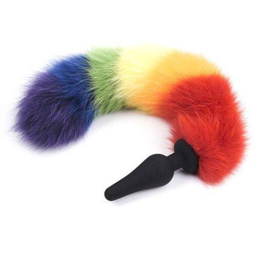 Plug Anal Cauda de Raposa Colorido Fox Tail Rainbow Inserção Plug anal