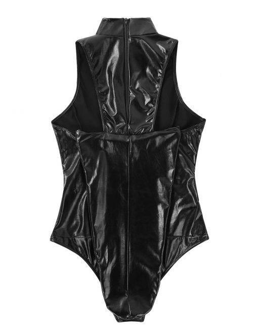 Roupa interior das mulheres bodycon bodysuit metálico brilhante de volta com restrição braçadeira luva teddy catsuit rave sexy cosplay trajes BDSM Bondage