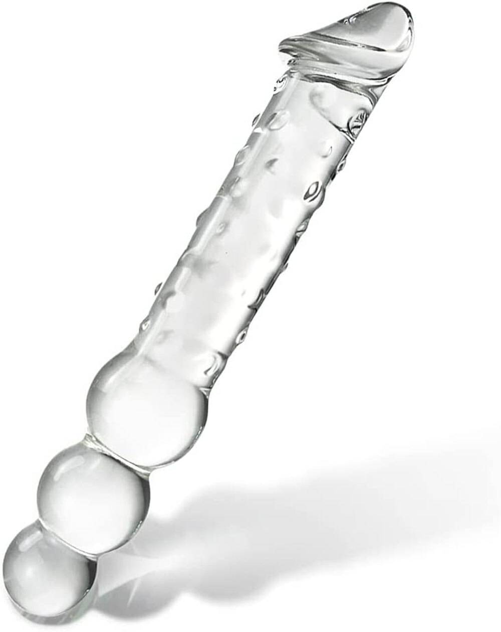 Large Transparent Crystal Immitate Glass Penis Dilddo with 3 Big Beads, Female Masturbation G-spot Anal Plug Sex Adult Toys