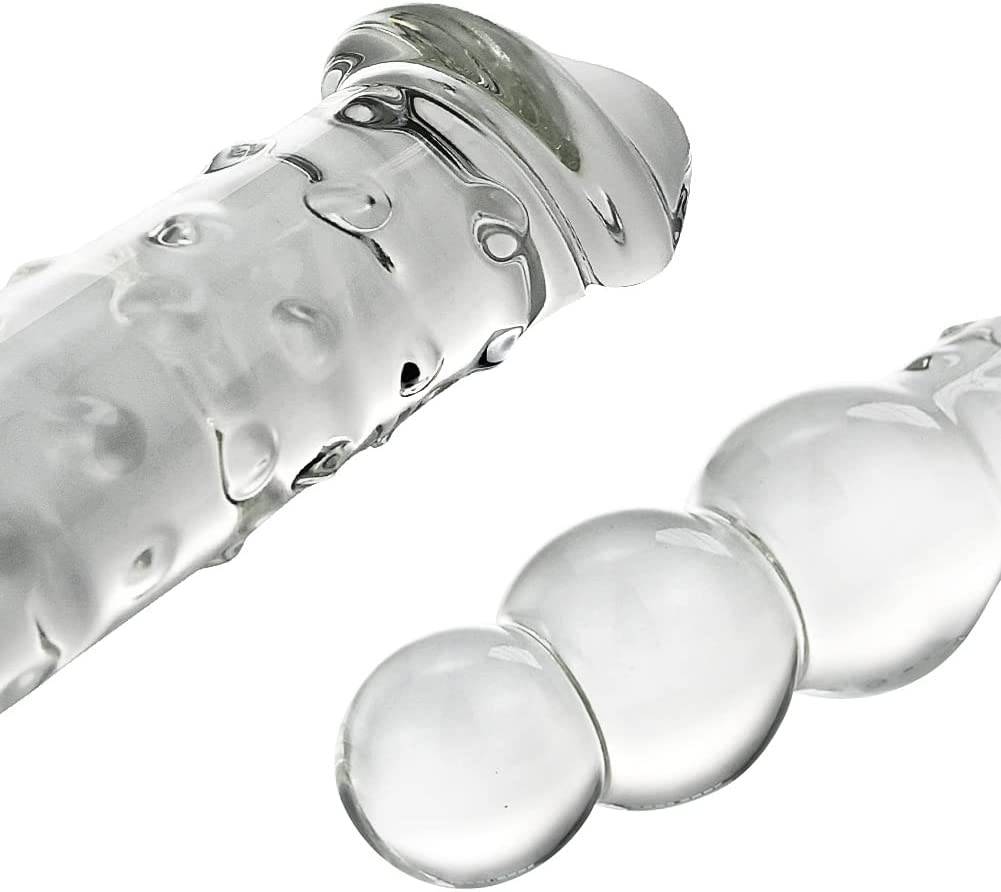 Large Transparent Crystal Immitate Glass Penis Dilddo with 3 Big Beads, Female Masturbation G-spot Anal Plug Sex Adult Toys