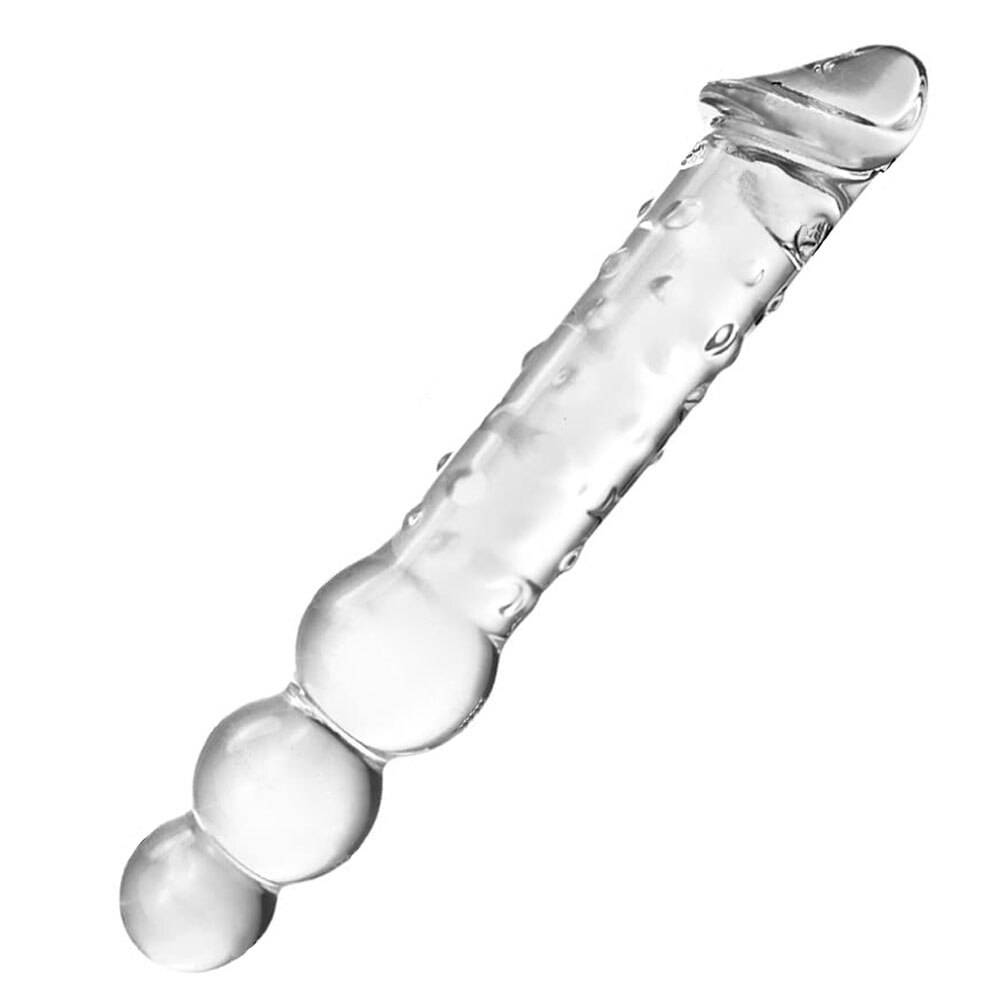 Large Transparent Crystal Immitate Glass Penis Dilddo with 3 Big Beads, Female Masturbation G-spot Anal Plug Sex Adult Toys