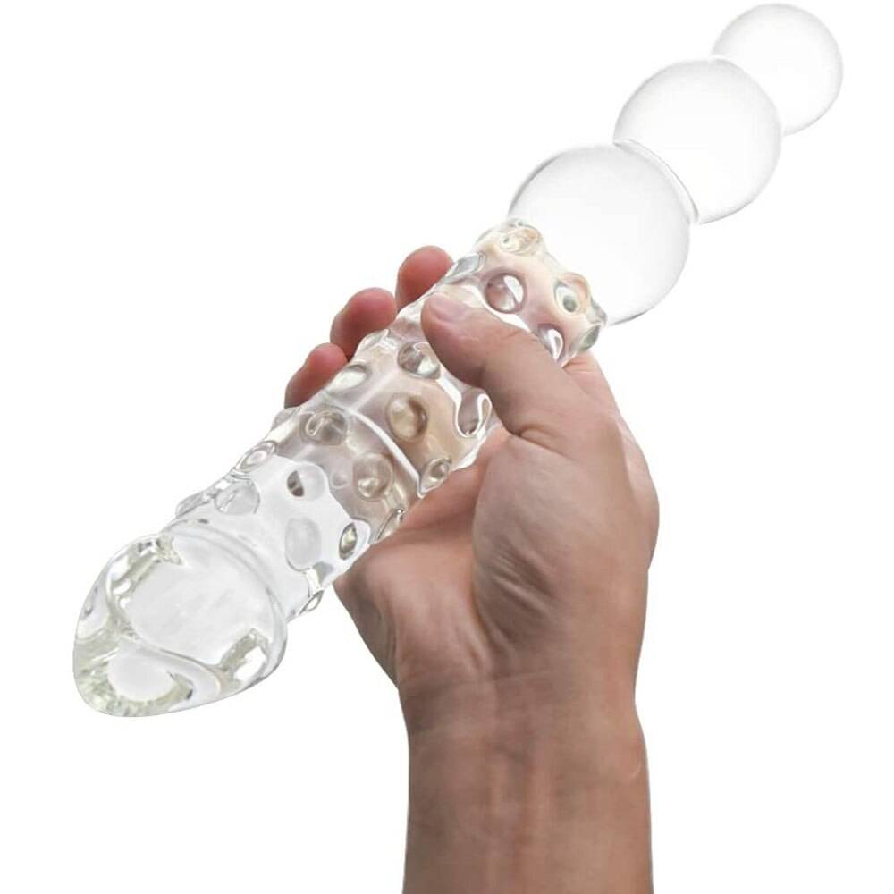 Large Transparent Crystal Immitate Glass Penis Dilddo with 3 Big Beads, Female Masturbation G-spot Anal Plug Sex Adult Toys