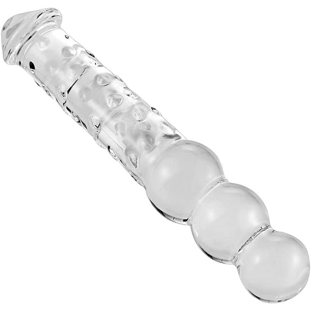 Large Transparent Crystal Immitate Glass Penis Dilddo with 3 Big Beads, Female Masturbation G-spot Anal Plug Sex Adult Toys