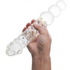 Large Transparent Crystal Immitate Glass Penis Dilddo with 3 Big Beads, Female Masturbation G-spot Anal Plug Sex Adult Toys Inserção