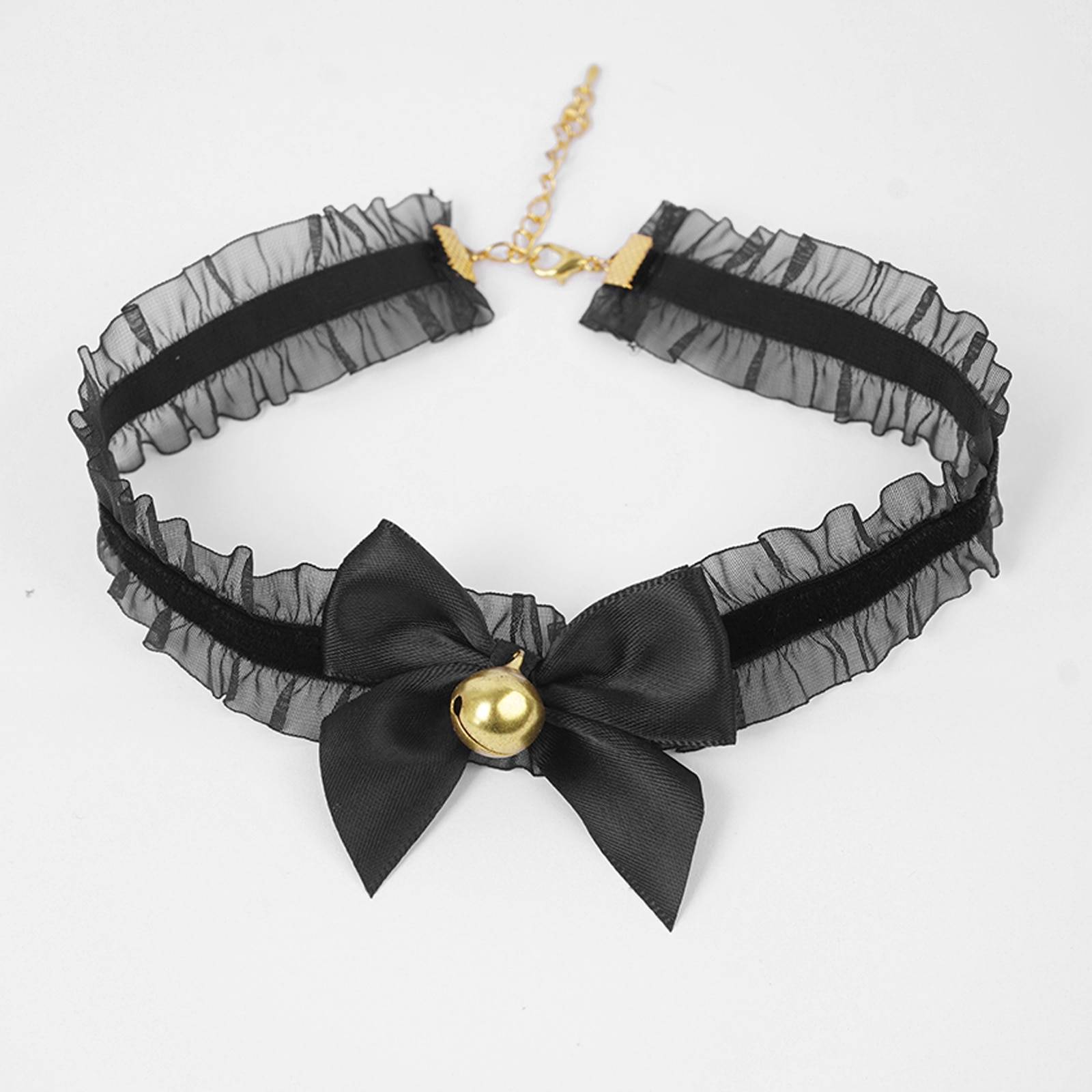 Lolitas de cuello para mujer, gargantilla de corazón de encaje Vintage hecha a mano para mujer, Collar gótico con lazo y campana, accesorios