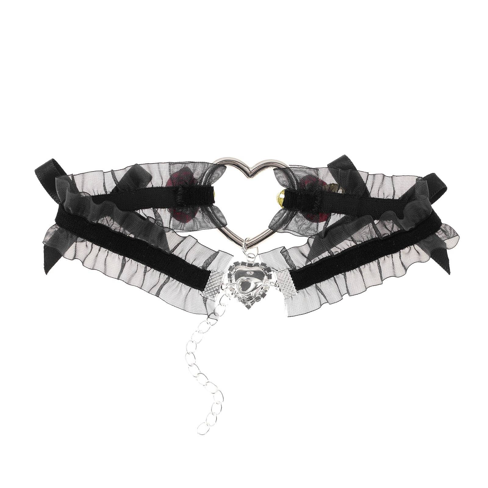 Lolitas de cuello para mujer, gargantilla de corazón de encaje Vintage hecha a mano para mujer, Collar gótico con lazo y campana, accesorios