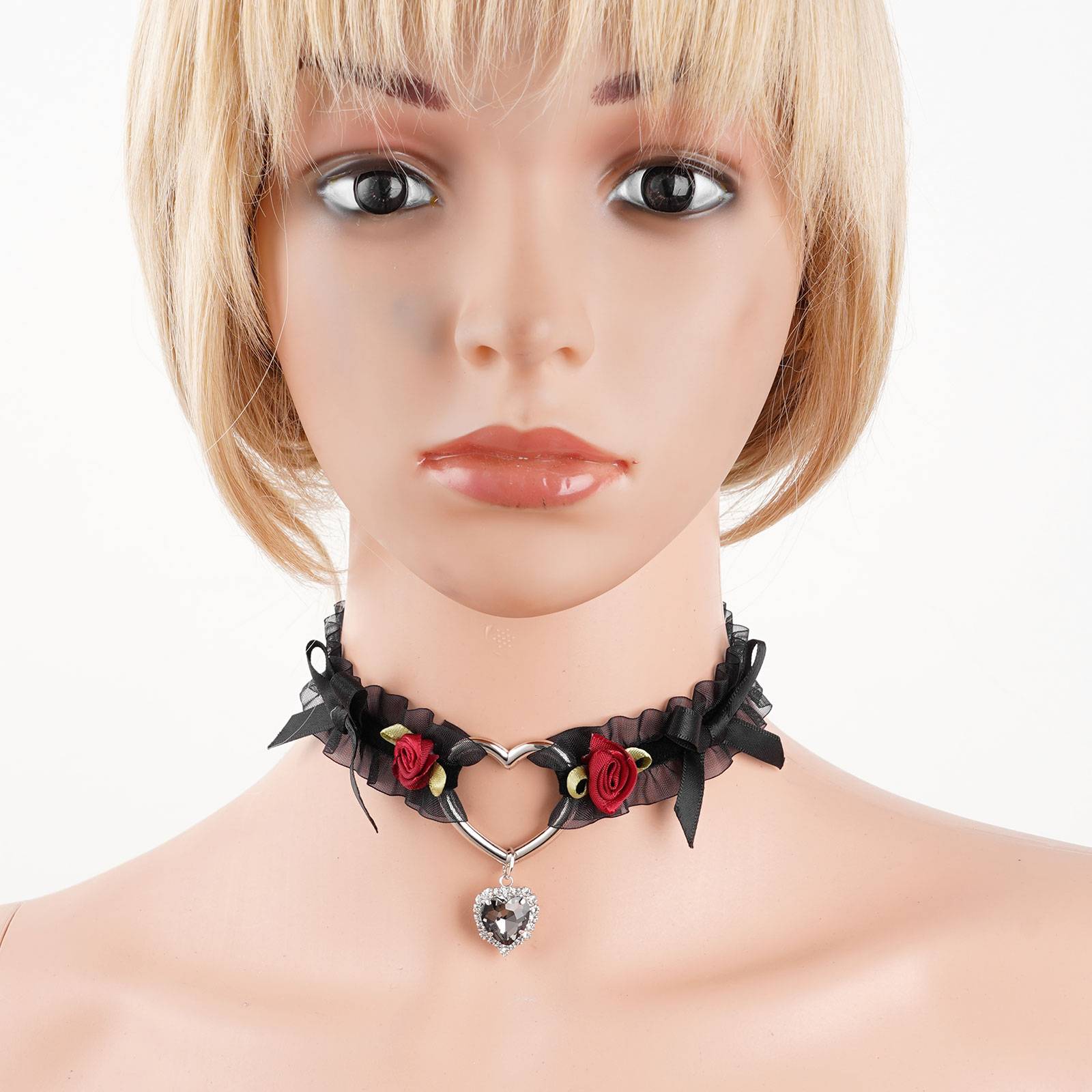 Lolitas de cuello para mujer, gargantilla de corazón de encaje Vintage hecha a mano para mujer, Collar gótico con lazo y campana, accesorios