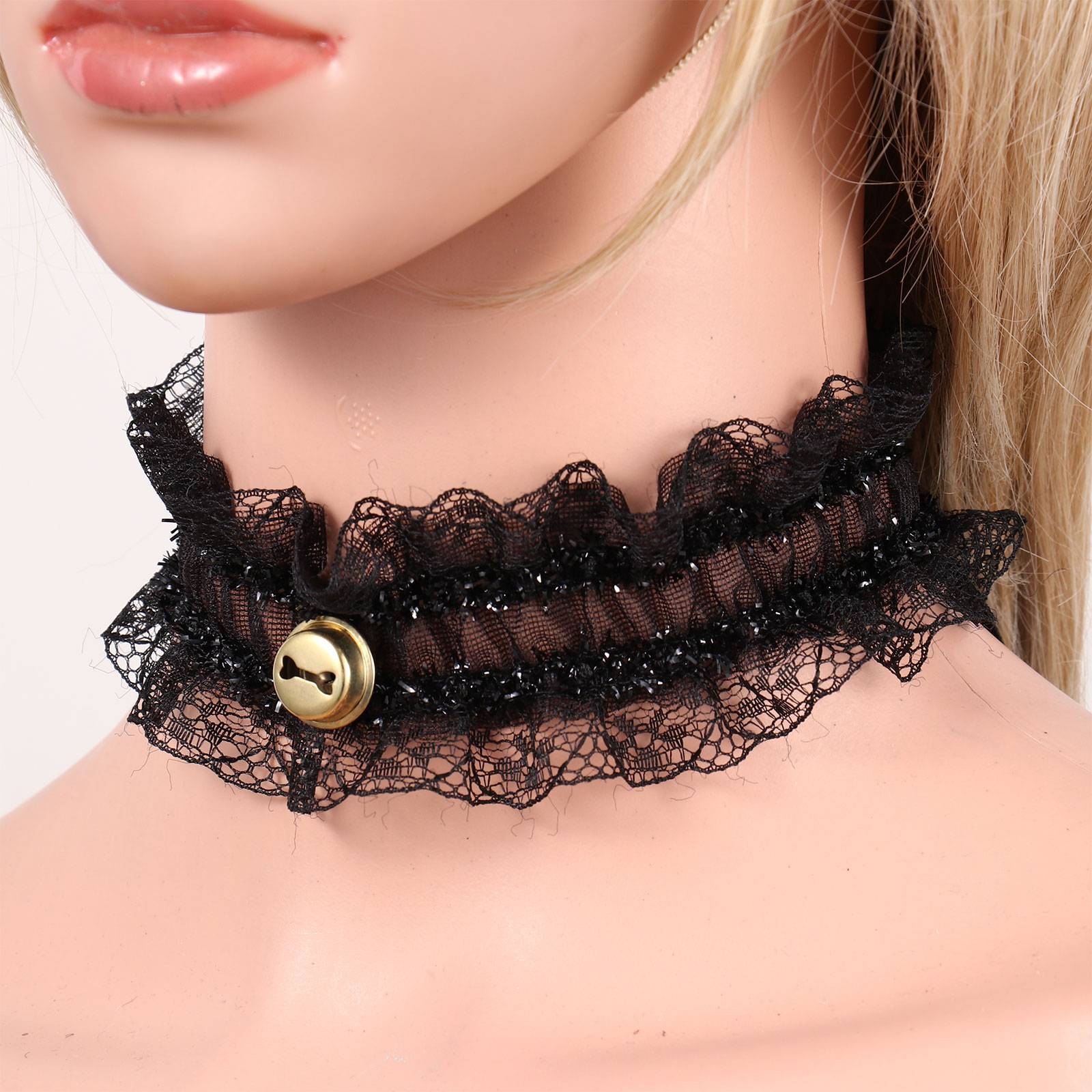 Lolitas de cuello para mujer, gargantilla de corazón de encaje Vintage hecha a mano para mujer, Collar gótico con lazo y campana, accesorios