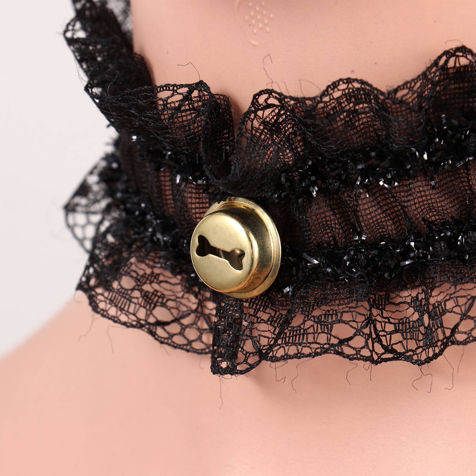 Lolitas de cuello para mujer, gargantilla de corazón de encaje Vintage hecha a mano para mujer, Collar gótico con lazo y campana, accesorios