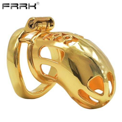 Frrk ouro masculino castidade galo gaiola para homem dobrar tubo metal bondage dispositivo sexualidade brinquedos pênis anéis eróticos produtos Cintos de Castidade