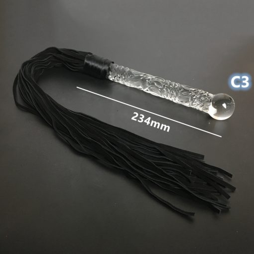 Cristal vibrador de couro real flogger pênis de vidro chicote de sexo g-ponto anal grânulo ferramentas de couro restrições bdsm sexo adulto jogos BDSM Chicote