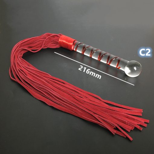 Cristal vibrador de couro real flogger pênis de vidro chicote de sexo g-ponto anal grânulo ferramentas de couro restrições bdsm sexo adulto jogos BDSM Chicote