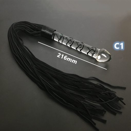 Cristal vibrador de couro real flogger pênis de vidro chicote de sexo g-ponto anal grânulo ferramentas de couro restrições bdsm sexo adulto jogos BDSM Chicote