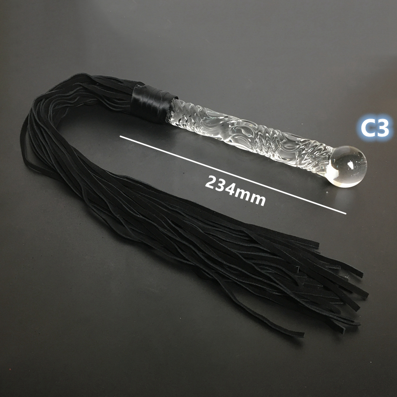 Cristal vibrador de couro real flogger pênis de vidro chicote de sexo g-ponto anal grânulo ferramentas de couro restrições bdsm sexo adulto jogos