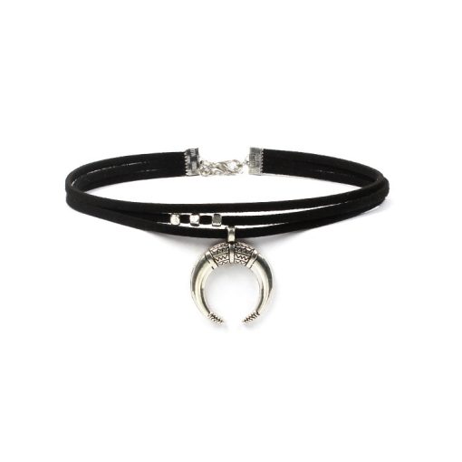 Colar da lua do punk para as mulheres vintage espanhol chifre de touro crescente chocker moda 3 camadas de veludo preto gargantilha colar Vestuário