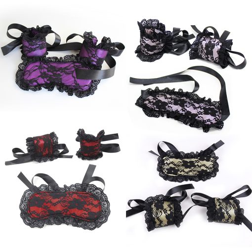 Mulheres Sexy Máscara Do Laço Olho Algemas Bondage BDSM 2 Pçs/set Fetiche Adultos Produtos Do Sexo Brinquedos para Mulheres Sexo Casal Jogo Cosplay BDSM Bondage