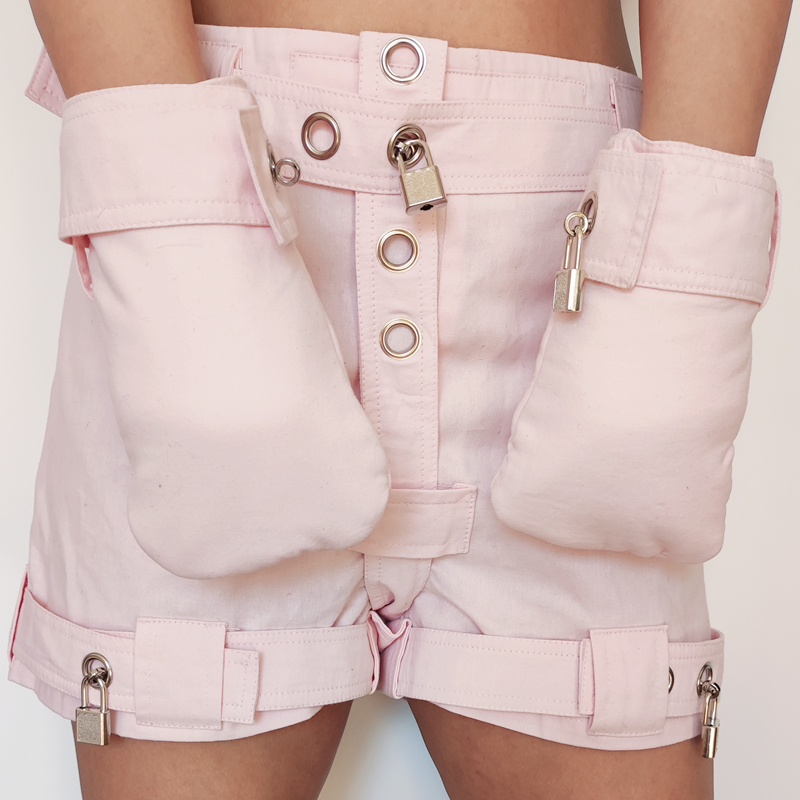 Abdl/ddlg travando shorts de castidade roupa interior bondage lockable capa calças anti remoção fralda