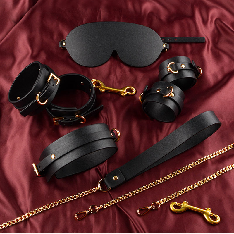 Conjunto de brinquedos sexuais bdsm para mulheres, kit erótico de bondage para cosplay, algemas de couro, tornozelo, colarinho e ocular, produtos para adultos