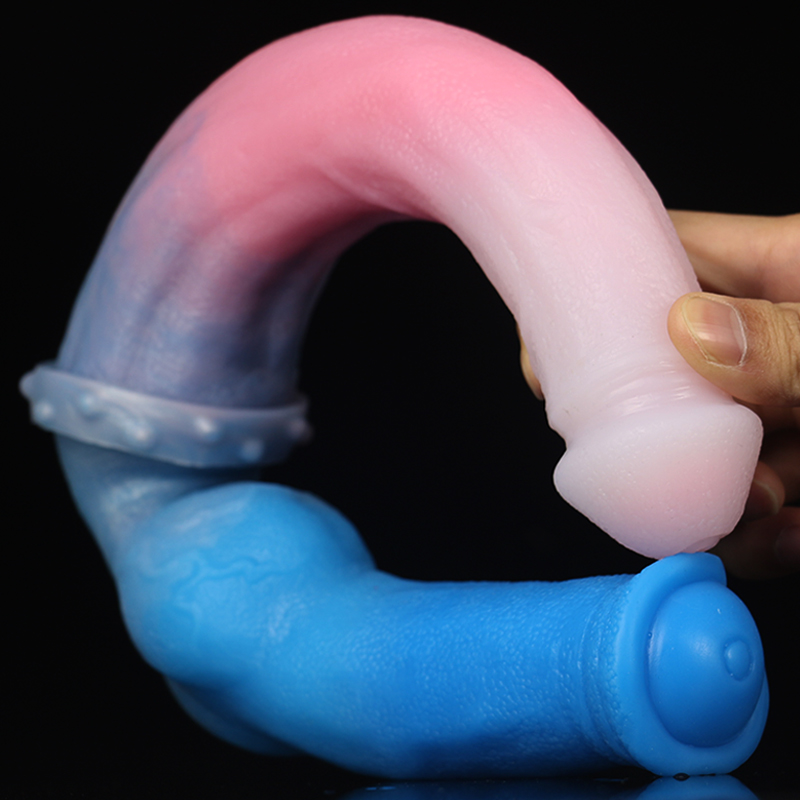 Smmq 40*5 cm duplo dildo animal cavalo pau enorme lobo nó falso pênis macio silicone colorido butt plug anal brinquedo do sexo para homem