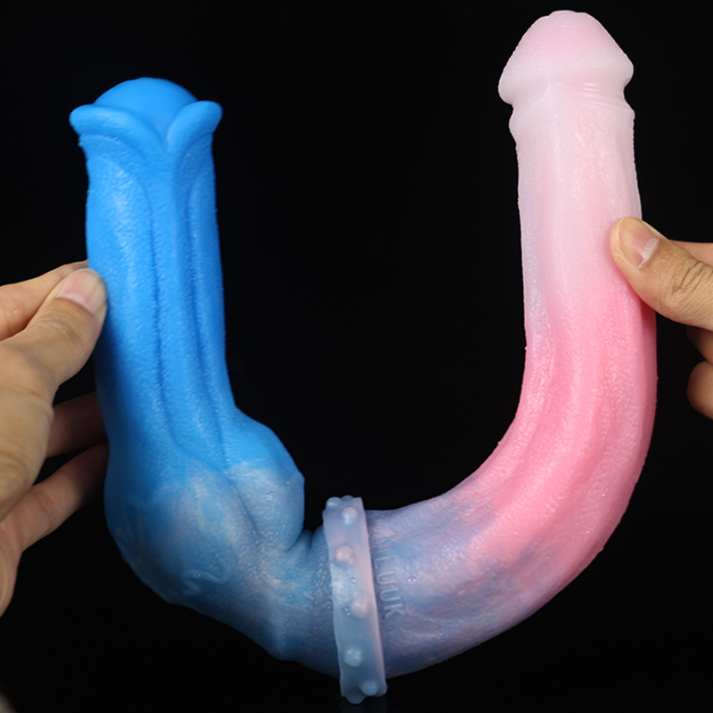 Smmq 40*5 cm duplo dildo animal cavalo pau enorme lobo nó falso pênis macio silicone colorido butt plug anal brinquedo do sexo para homem