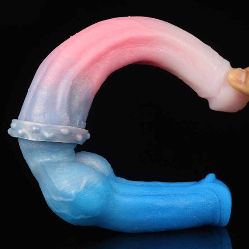 Smmq 40*5 cm duplo dildo animal cavalo pau enorme lobo nó falso pênis macio silicone colorido butt plug anal brinquedo do sexo para homem