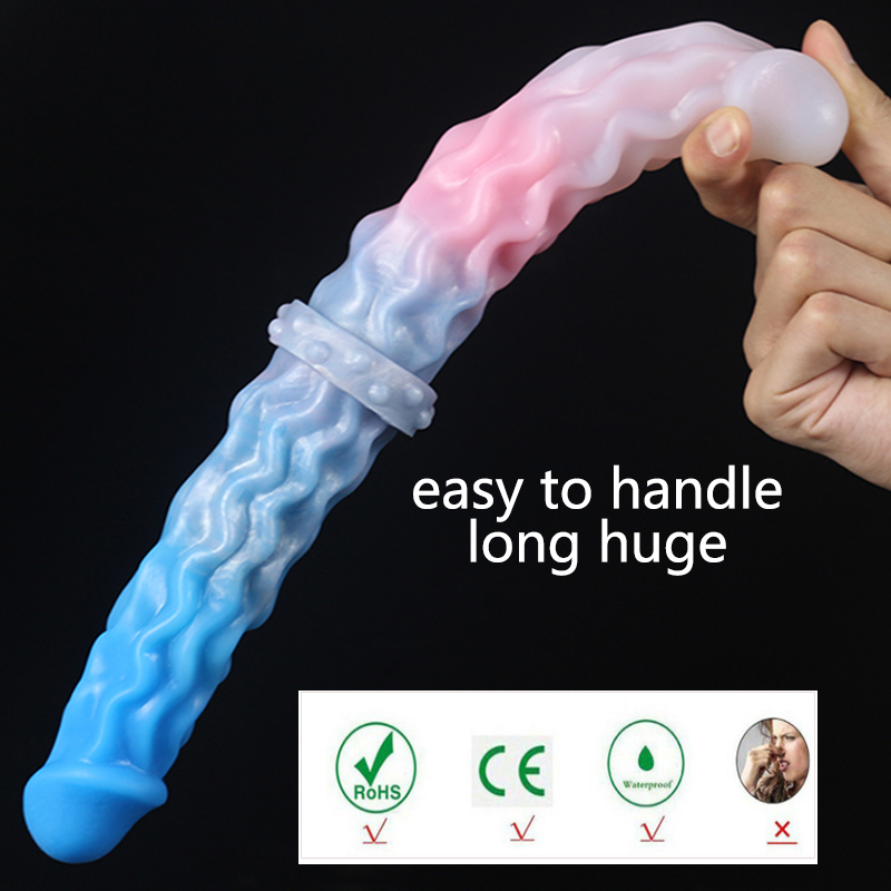 Smmq 32cm padrão de onda dupla cabeça realista sexy glans dildo silicone líquido macio anal plug brinquedos sexuais para mulheres lésbicas produtos