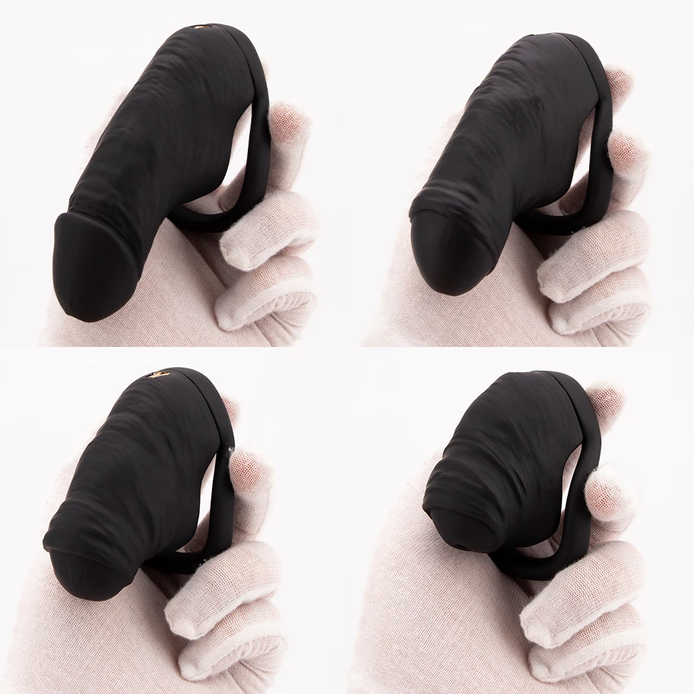 New Black Skin Touch Simulation Penis Chastity Cage With 3 Rings Set Male Print Lightweight Cock Cage Kit BDSM Sex Toys For Men