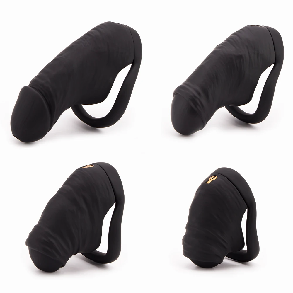 New Black Skin Touch Simulation Penis Chastity Cage With 3 Rings Set Male Print Lightweight Cock Cage Kit BDSM Sex Toys For Men