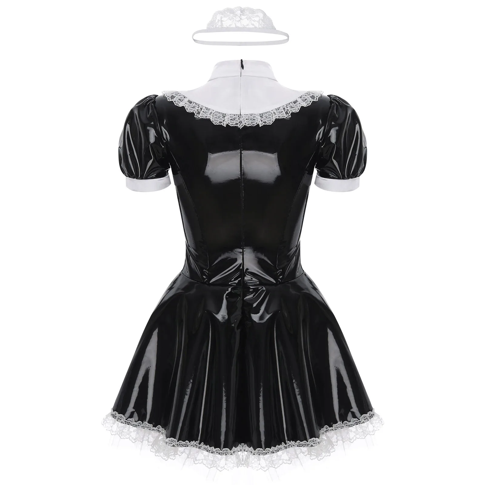 Vestido Empregada Doméstica French Maid Outfit Couro Brilhante e Renda