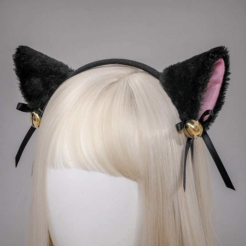 Bela Masquerade Cat Orelhas Headband, Bonito Pele Orelhas Forma, Bell Headwear, Anime Party Costume, Hairbands, Acessórios de cabelo