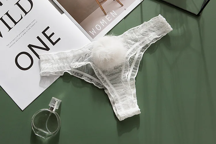 Calcinha sexy de renda para mulheres, cauda fofa de coelho transparente, cordão G, malha, cueca respirável, tanga feminina, nova, 2022