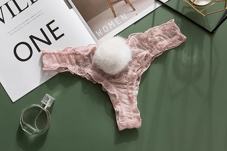 Calcinha sexy de renda para mulheres, cauda fofa de coelho transparente, cordão G, malha, cueca respirável, tanga feminina, nova, 2022