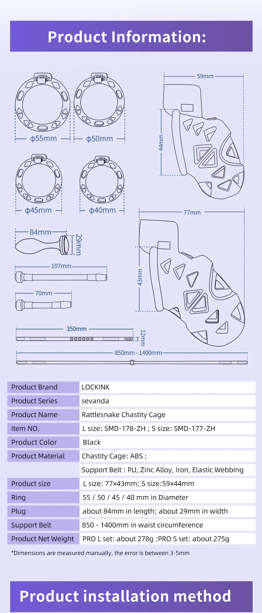 Chastity Cage Device for Masculino, Penis Lock, Anel, Cinto, Cinto, Plug Anal, Fetiche, Casal, Produto erótico, Adulto, Produto erótico, Novo, 4 tamanhos