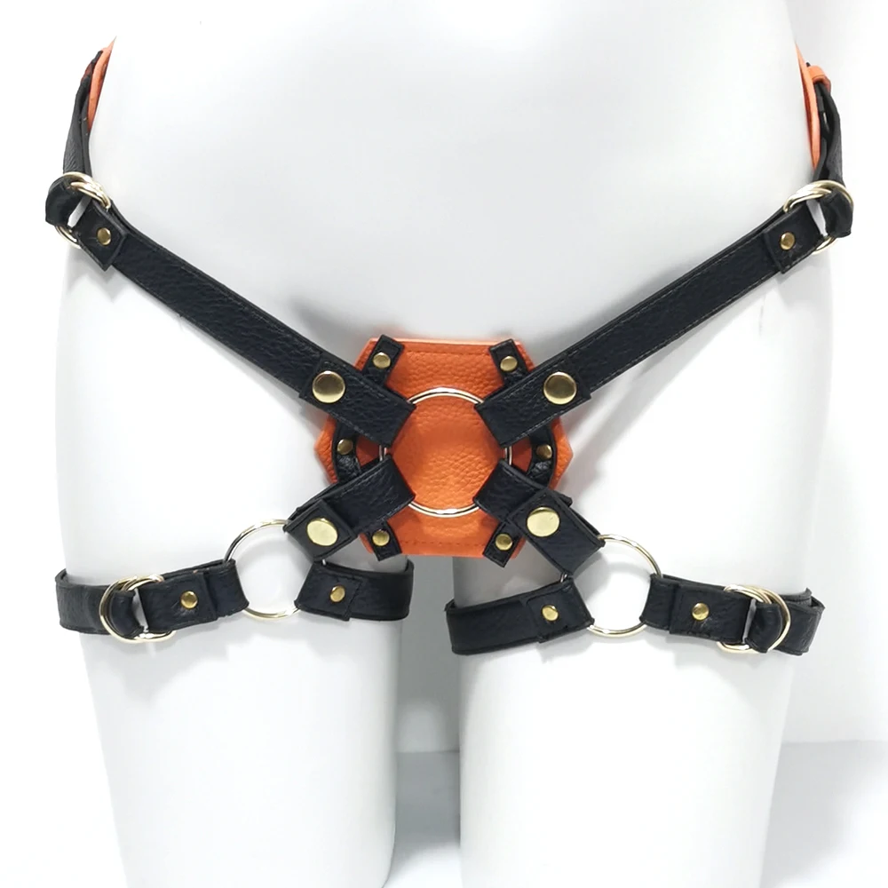 Black Orange Leather Harness Dildo Strapon Belt Strap On Bdsm Bondage Panties Sex Toys For Woman Couples Sex Products Punk